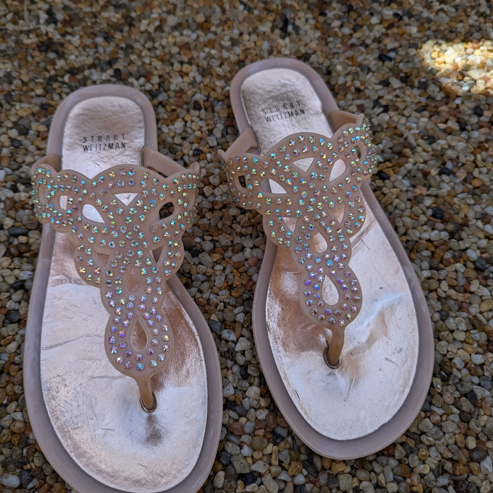 Stuart Weitzman Mermaid Pink Jelly Embellished Crystal Sandals size 7